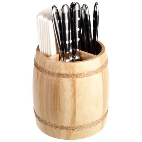 Pot à couverts de table Barrel, tonnelet en bois